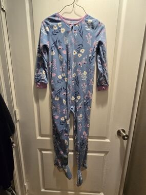 Carter's Blue Floral Footed One-Piece Pajamas with Pink Trim Size 8, Big girl